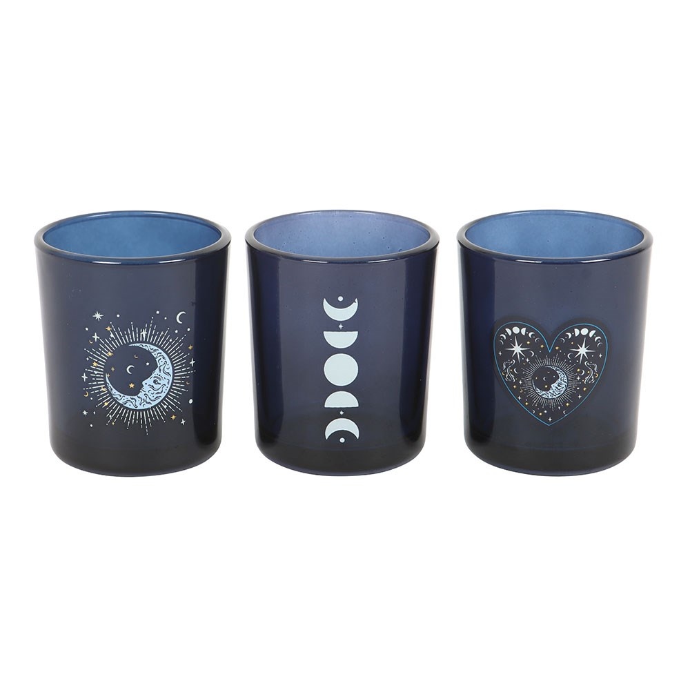Something Different - Set of 3 Blue Moon Votive Kaarsenstandaard - Blauw
